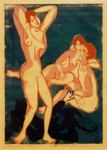 Tři akty a muž vleže od Ernst Ludwig Kirchner