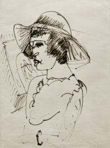 E.L. Kirchner, portrét Erny s velkým kloboukem od Ernst Ludwig Kirchner
