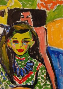 Fränzi před vyřezávanou židlí. 1910 od Ernst Ludwig Kirchner