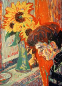 Ženská hlava před slunečnicemi od Ernst Ludwig Kirchner