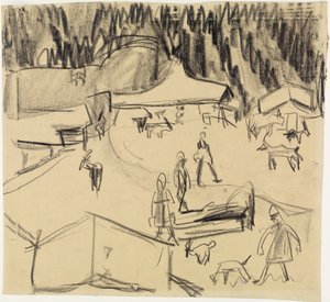 Horská vesnice (Staffelalp) s pastevci a kozami od Ernst Ludwig Kirchner