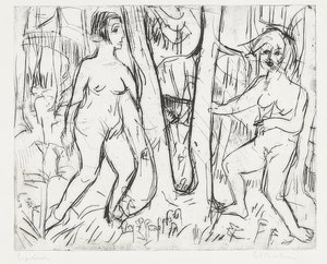 Dívky si hrají v lese. 1923 od Ernst Ludwig Kirchner