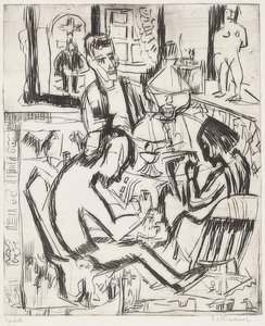 Interiér s lidmi. 1923 od Ernst Ludwig Kirchner