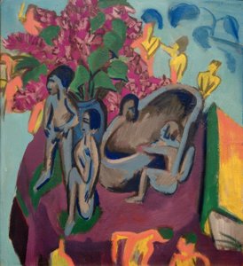 Zátiší se sochami a květinami od Ernst Ludwig Kirchner