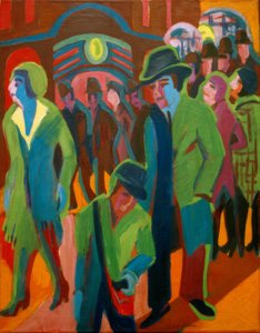 Ulice s kolemjdoucími v nočním osvětlení od Ernst Ludwig Kirchner