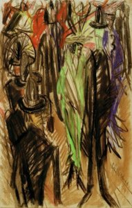 Pouliční scéna se zelenou dámou od Ernst Ludwig Kirchner