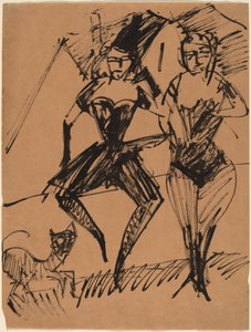 Dva tanečníci s kočkou od Ernst Ludwig Kirchner