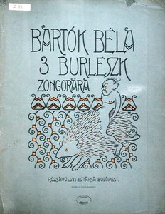 Přední strana obálky partitury pro tři burlesky pro klavír Bély Bartóka (1881-1945) 1912 (barevné lito) od Ervin Voit