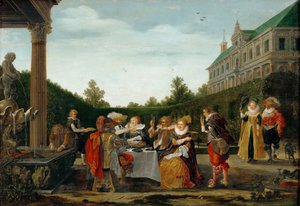 Hostina v zámeckém parku, Velde, Esaias, van de (1591-1630). olej na dřevo