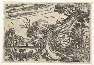 Pastýř poblíž převislého stromu Malé krajiny (název série) od Esaias van de Velde