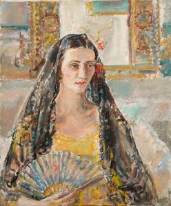 Dáma s vějířem, exh. 1926 (olej na plátně) od Ethel Walker