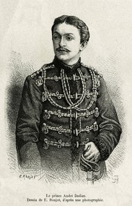 Princ Andre Dadian z Mingrelie (1850-1910), generál ruské armády a mistr v šachu. Rytina od E. Ronjata k ilustraci příběhu Un tour en Mingrelie (region Gruzie, rozprostírající se mezi Kavkazem a Rionem), Carla Serena, v letech 1876-187 od Etienne Antoine Eugene Ronjat