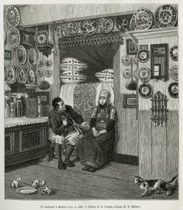 Un interieur à Marken (Pays Bas), rytina podle kresby E. Ronjata, pro ilustraci příběhu Neerlande, Charles de Coster, v roce 1878, publikovaná v tour du monde, pod vedením Edouarda Chartona od Etienne Antoine Eugene Ronjat
