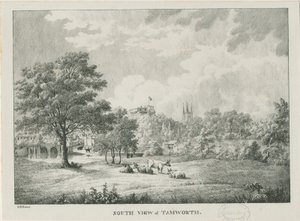Tamworth - Vzdálený pohled z jihu: litografováno, nd [1796-1865]