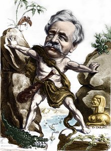 Ferdinand de Lesseps (1805-1894), francouzský diplomat a správce Suezského průplavu. Karikatura Carjat.