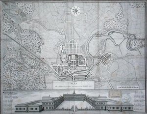 Mapa města Rastadt, jeho okolí a zámku (rytina) od Etienne Claude Voysard