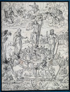 Alegorie náboženství. Kresba Etienna Delauna (1518-1583/95) Paříž 16. století, muzeum Louvre