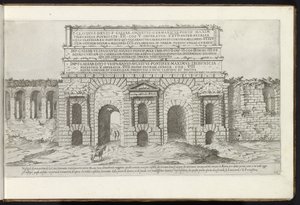 Porta Maggiore te Rome Bouwwerken uit de oudheid (název série) Pozůstatky starověku Říma shromážděné a portréty v perspektivě Stefano Du Perac Parisino (název série na objektu) od Etienne Duperac