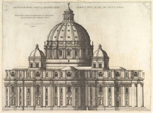 Římské zrcadlo velkoleposti: Nadmořská výška ukazující exteriér Saint Peters Basili..., 1558-61. od Etienne Duperac