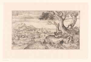 Krajina s ženským satyrem krmícím satyrské dítě od Etienne Dupérac (attributed to)
