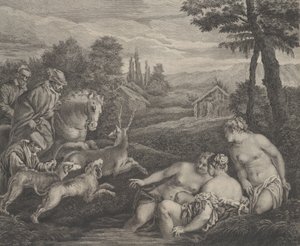 Diana a Acteon se změnili v jelena, ca. 1742.