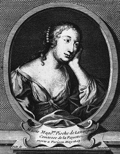 Medailonový portrét Marie-Madeleine Pioche de La Vergne, Comtesse de La Fayette (1634-1693), francouzský romanopisec, rytina Etienne Jehandier Desrochers (1668-1741)