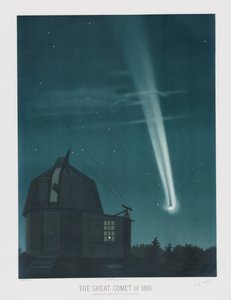 Velká kometa z roku 1881, pozorovaná v noci z 25. na 26. června v 1:30 ráno z The Trouvelot Astronomical Drawings 1881, pub. 1881 (barevná litografie) od Étienne Léopold Trouvelot