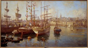 Oranžové balacelly. (Výhled na přístav Marseille). Obraz Etienna Martina (1858-1945) od Etienne Philippe Martin