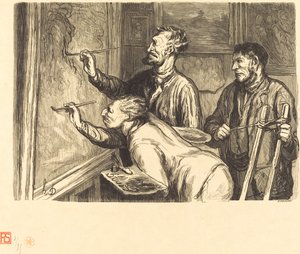 1868 Výstava obrazů - Poslední tah štětcem od Etienne after Honoré Daumier