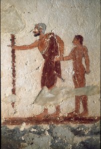 Starý muž v doprovodu mladého muže (Freska, detail, 530 př.nl) od Etruscan