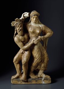 Starobylý etrus: „“Satyra a tančící menáda““ Terakotová socha z chrámu Mater matuta a Satricum. 480 před naším letopočtem. Ztlumit. 59 cm Řím, Museo Nazionale di Villa Giulia od Etruscan