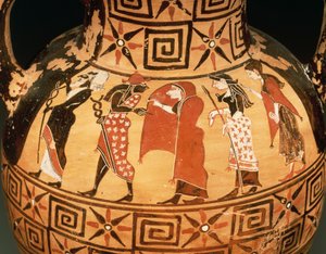Černofigurová amfora zobrazující soud v Paříži (keramika) od Etruscan