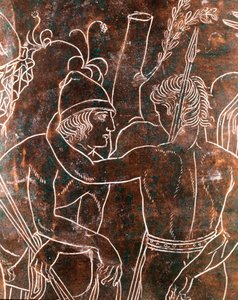 Etruské umění: detail bronzového Ficoroni Cistus představujícího legendu o Argonautech. Z Preneste (Palestrina). 340 před naším letopočtem. Národní muzeum Villa Giulia, Řím od Etruscan