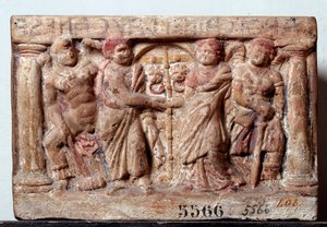 Etruská civilizace: Terakotová urna z Chiusi Itálie - 2. století př. n. l. Rozměr 20x30 cm (etruské umění: terakotová urna 2. století př. n. l.) Florencie, Museo Archeologico, inv 5566 od Etruscan