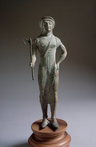 Etruská civilizace: bronzová socha „postava nabízejícího“, 480 př. n. l., Dim 27 cm z Isola di Fano, Itálie od Etruscan