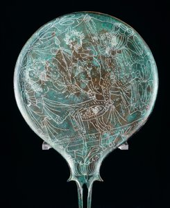 Zrcadlo zobrazující banketní scénu, bronzový artefakt z Preneste (Lazio). Etruská civilizace, 4. století před naším letopočtem. od Etruscan