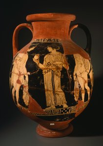 Pelike od malíře Sommavilla s dívkou představující granátové jablko (zrekonstruované). Červenofigurová keramika z Orvieta (Umbrie). Etruská civilizace, 4. století před naším letopočtem. od Etruscan