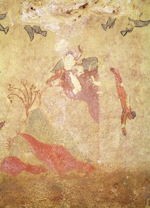 Skála a potápěči, z Hrobky lovu a rybaření, cca 520-10 př.nl (nástěnná malba) od Etruscan