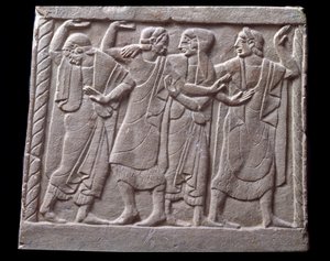 Taneční scéna, nízký reliéf mramorového náhrobku od Etruscan Etruscan