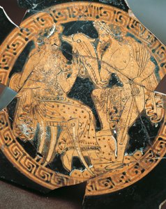 Červenofigurová keramika, vnitřní výzdoba krateru s Poseidonem a Amfitritou, etruská civilizace od Etruscan Etruscan