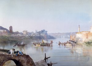 Rybáři v Ripa Grande, Ettore Roesler Franz (1845-1907), akvarel. od Ettore Roesler Franz
