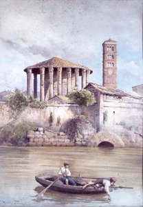 Herkulův chrám od řeky Tibery, Řím (akvarel) od Ettore Roesler Franz