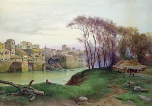 Pohled na Prati di Castello, Řím (akvarel na papíře)