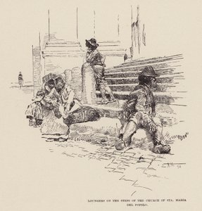 Lehátka na schodech kostela Santa Maria del Popolo (rytina) od Ettore Tito