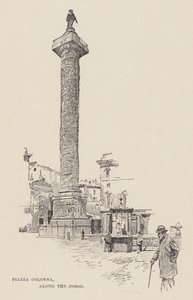 Piazza Colonna, podél Corsa (rytina) od Ettore Tito