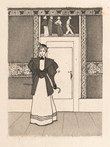 Interiér s mladou ženou v vycházkovém kostýmu, 1895. od Eugen Kirchner