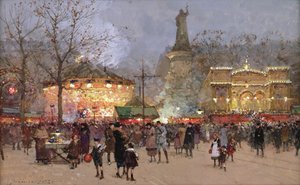 Slavnost na náměstí Republiky v Paříži (černá křída a kvaš na papíře) od Eugene Galien Laloue