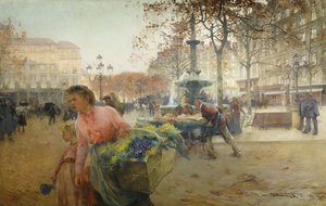 Place du Theatre Francais, Paříž od Eugene Galien Laloue