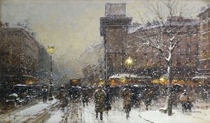 La Porte St. Martin (černá křída a tělová barva) od Eugene Galien Laloue