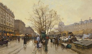 Pařížské doky; Les Quais v Paříži od Eugene Galien Laloue
